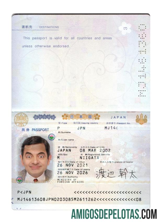 Passaporte do Japão 2021 presente exemplo